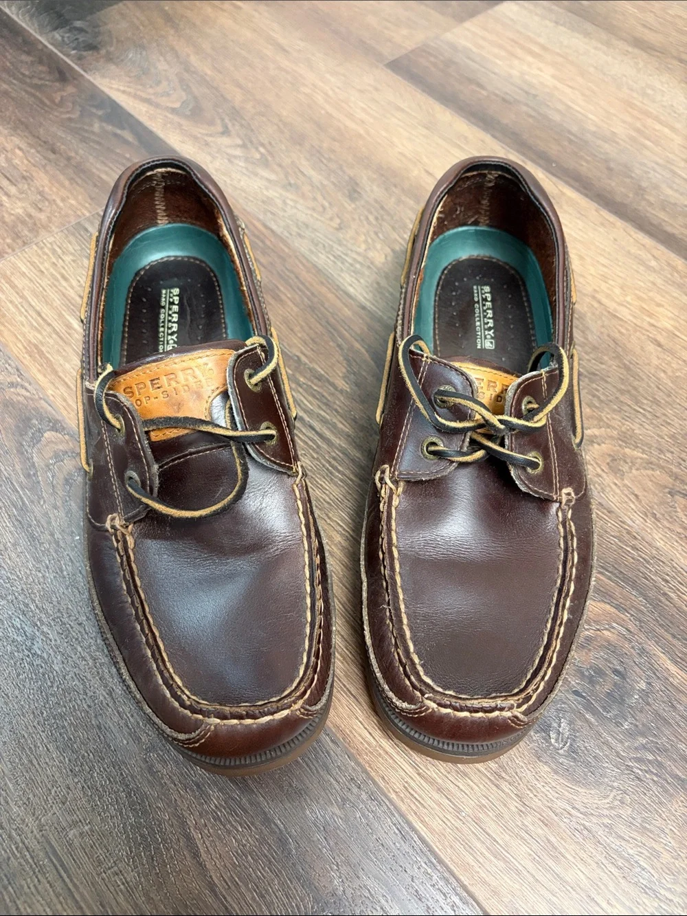Sperry Dark Brown Leather Boat Shoes with Tan Accents - Men's